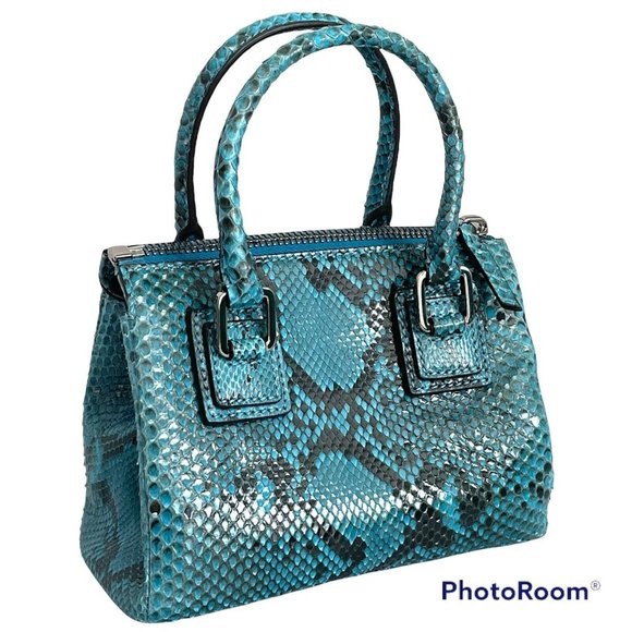 ALEXANDRA CLANCY Python Mini Ashdon Tote Crossbody Bag Blue Black Snakes Italy - Picture 1 of 12